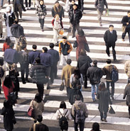 Crowd crossing street